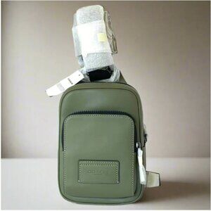 Coach Racer Sling Pack Army Green Leather Crossbody Bag CU252